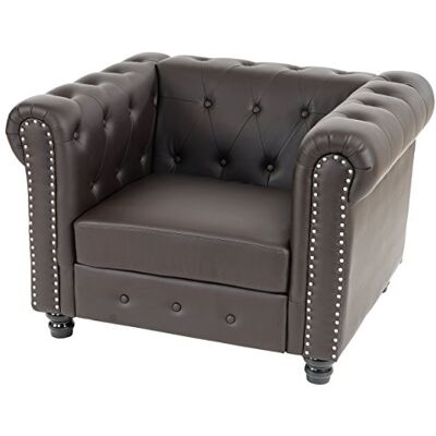 Mendler Relaxsessel Chesterfield Kunstleder eckige Füße braun Luxus Sessel, Loungesessel Mendler Relaxsessel Chesterfield Kunstleder eckige Füße braun Luxus Sessel, Loungesessel