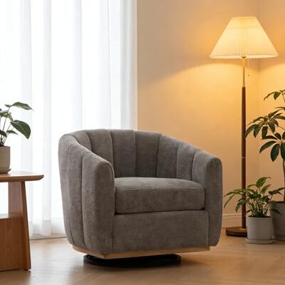 NJLyuhome Kürbis-Loungesessel, Moderner Chenille-Drehsessel mit 360° Rotation, Gepolsterter Hocker mit Metallfuß, Wohnzimmer Akzent-Sessel in Grau/Weiß/Khaki, 81x73x75.5cm NJLyuhome Kürbis-Loungesessel, Moderner Chenille-Drehsessel mit 360° Rotation, Gepolsterter Hocker mit Metallfuß, Wohnzimmer Akzent-Sessel in Grau/Weiß/Khaki, 81x73x75.5cm