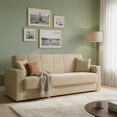 Dmora Schlafsofa 3 Sitzer Pinto 212x80 cm Beige mit Stauraum Dmora Schlafsofa 3 Sitzer Pinto 212x80 cm Beige mit Stauraum