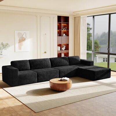Vesgantti 404cm Groß Modulares L-Ecksofa mit Schlaffunktion, Cord, Schwarz Vollmodulares 4-Sitzer Sofa, Taschenfederkern & 35D Komfortschaum, extra tiefe Sitzfläche, flexibler Ottoman, fürs Wohnzimmer Vesgantti 404cm Groß Modulares L-Ecksofa mit Schlaffunktion, Cord, Schwarz Vollmodulares 4-Sitzer Sofa, Taschenfederkern & 35D Komfortschaum, extra tiefe Sitzfläche, flexibler Ottoman, fürs Wohnzimmer