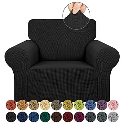 KEKUOU Stretch-Sofa-Schonbezug für Einzelbett, 1 Stück, 81,3-139,7 cm, Möbelschutz, 1-Sitzer-Sofa mit elastischer Unterseite für Kinder, Haustier, Jacquard, kleines Karomuster, Größe S, Schwarz KEKUOU Stretch-Sofa-Schonbezug für Einzelbett, 1 Stück, 81,3-139,7 cm, Möbelschutz, 1-Sitzer-Sofa mit elastischer Unterseite für Kinder, Haustier, Jacquard, kleines Karomuster, Größe S, Schwarz