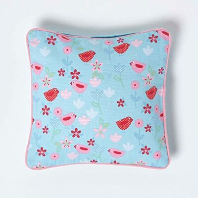 Homescapes Baumwoll-Kissenhülle mit Vogel- und Blumen-Muster, Zierkissenbezug 30 x 30 cm, dekorativer Kissenbezug für Zierkissen/Sofakissen mit Reißverschluss, blau-rosa-rot Homescapes Baumwoll-Kissenhülle mit Vogel- und Blumen-Muster, Zierkissenbezug 30 x 30 cm, dekorativer Kissenbezug für Zierkissen/Sofakissen mit Reißverschluss, blau-rosa-rot