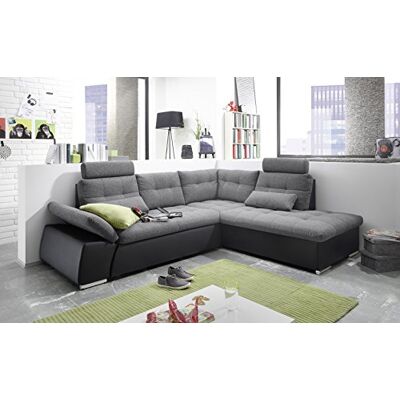 Stella Trading JAKARTA Ecksofa mit Schlaffunktion und Stoffbezug, Schwarz / Anthrazit Ausziehbares Schlafsofa mit steckbaren Kopfstützen & Kissen 260 x 103 x 219 cm (B/H/T) Rechts Stella Trading JAKARTA Ecksofa mit Schlaffunktion und Stoffbezug, Schwarz / Anthrazit Ausziehbares Schlafsofa mit steckbaren Kopfstützen & Kissen 260 x 103 x 219 cm (B/H/T) Rechts