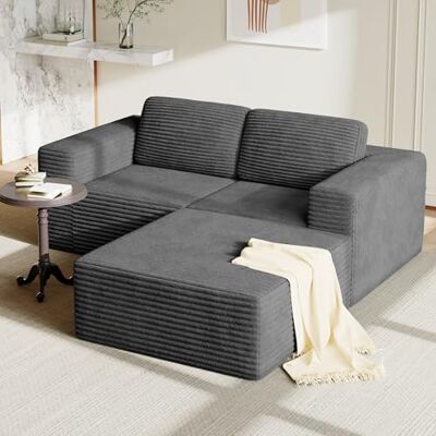 Vesgantti 202 cm Modulares Ecksofa L-Form, 2-Sitzer Cord Sofa mit Federkern, Extra Tiefe Sitzfläche, Komfortables Polstersofa mit Ottomane, Ohne Montage, Rutschfester Boden, Grau Vesgantti 202 cm Modulares Ecksofa L-Form, 2-Sitzer Cord Sofa mit Federkern, Extra Tiefe Sitzfläche, Komfortables Polstersofa mit Ottomane, Ohne Montage, Rutschfester Boden, Grau