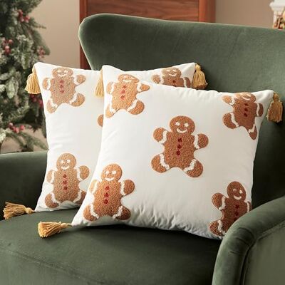 Sonive 2 Stück Weihnachten Kissenbezüge 45x45cm(18x18 in), Lebkuchen Dekokissen Weiche Kissenhülle für Sofa Deko Weihnachten Feiertag Dekoration Sonive 2 Stück Weihnachten Kissenbezüge 45x45cm(18x18 in), Lebkuchen Dekokissen Weiche Kissenhülle für Sofa Deko Weihnachten Feiertag Dekoration