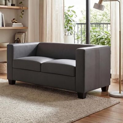 Mendler 2er Sofa Lille Kunstleder, dunkelgrau Couch, Loungesofa Mendler 2er Sofa Lille Kunstleder, dunkelgrau Couch, Loungesofa