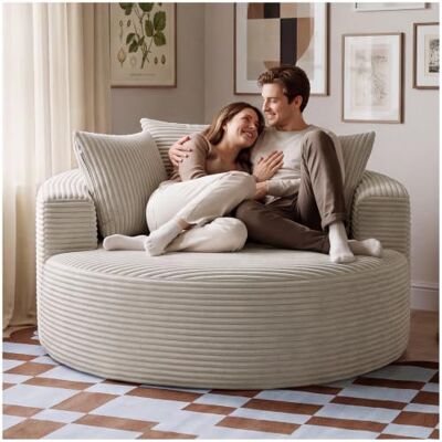 tectake ® Relaxsessel, Samtcord, Ø 127 x 60 cm, Premiumschaumstoff keine Montage, mit 3 Kissen, rutschfeste Unterseite, formstabil und strapazierfähig, beige tectake ® Relaxsessel, Samtcord, Ø 127 x 60 cm, Premiumschaumstoff keine Montage, mit 3 Kissen, rutschfeste Unterseite, formstabil und strapazierfähig, beige