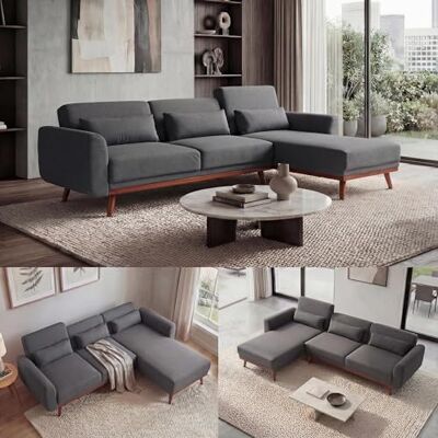 MENDLER - Ecksofa mit Anbau - Grau Anthrazit - 3-Sitzer MENDLER - Ecksofa mit Anbau - Grau Anthrazit - 3-Sitzer