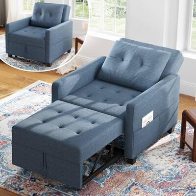 Vesgantti Schlafsessel mit Bettfunktion 3-in-1 Ausziehbares Schlafsofa Umwandelbarer Stuhl Bett Verstellbarer Einzelsessel mit Seitentasche, für kleinen Raum, Blau Vesgantti Schlafsessel mit Bettfunktion 3-in-1 Ausziehbares Schlafsofa Umwandelbarer Stuhl Bett Verstellbarer Einzelsessel mit Seitentasche, für kleinen Raum, Blau