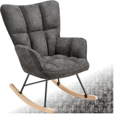tectake ® Skandi Schaukelstuhl, Sessel Wohnzimmer, Relaxsessel, Wohnzimmer Möbel Ohrensessel Vintage Look, Lesesessel, Schaukelsessel, Rocking Chair Babyzimmer, Schlafzimmer Chenille anthrazit tectake ® Skandi Schaukelstuhl, Sessel Wohnzimmer, Relaxsessel, Wohnzimmer Möbel Ohrensessel Vintage Look, Lesesessel, Schaukelsessel, Rocking Chair Babyzimmer, Schlafzimmer Chenille anthrazit