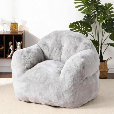 GarveeMore Riesiger Bohnensack-Sessel Für Erwachsene Mit Armlehnen, Weichem Kunst-Kaninchenfell, Hochdichter Schaumstoff – Für Wohnzimmer, Schlafzimmer & WG GarveeMore Riesiger Bohnensack-Sessel Für Erwachsene Mit Armlehnen, Weichem Kunst-Kaninchenfell, Hochdichter Schaumstoff – Für Wohnzimmer, Schlafzimmer & WG