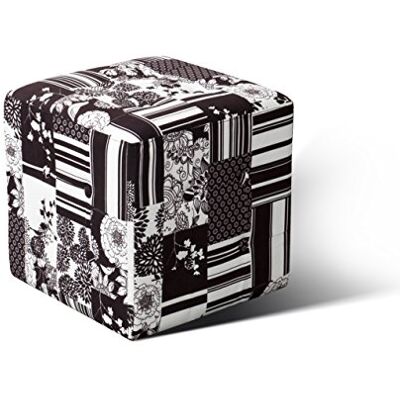 SalesFever ® Sitzwürfel in schwarz-weiß, Hocker im Patchwork-Design, 100% Polyester, pflegeleicht und strapazierfähig, bequemer Komfort, 40 x 40 x 40 cm, SalesFever ® Sitzwürfel in schwarz-weiß, Hocker im Patchwork-Design, 100% Polyester, pflegeleicht und strapazierfähig, bequemer Komfort, 40 x 40 x 40 cm,