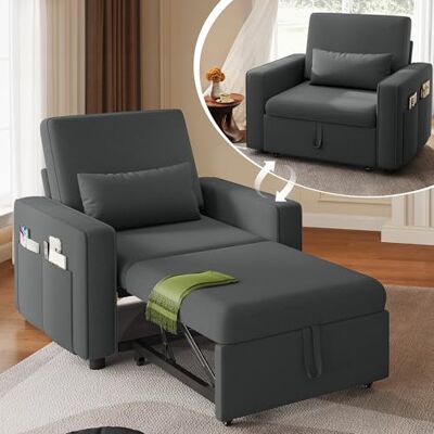 YITAHOME Schlafsessel mit Bettfunktion 192×88, 3-in-1 Ausziehbares Schlafsofa, Verstellbares Einzelsessel mit Kissen und Seitentasche, Sofa mit Schlaffunktion für Wohnzimmer Wohnung, Dunkelgrau YITAHOME Schlafsessel mit Bettfunktion 192×88, 3-in-1 Ausziehbares Schlafsofa, Verstellbares Einzelsessel mit Kissen und Seitentasche, Sofa mit Schlaffunktion für Wohnzimmer Wohnung, Dunkelgrau