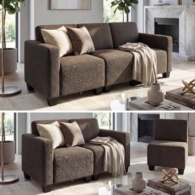 Mendler Modular 3-Sitzer Sofa Couch Lyon, Stoff/Textil braun Mendler Modular 3-Sitzer Sofa Couch Lyon, Stoff/Textil braun