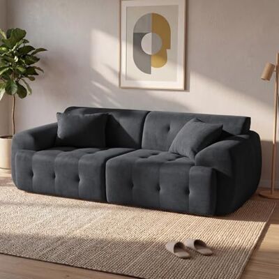 COMHOMA Sofa 2 Sitzer, 180 x 86 x 40 cm Bodensofa, Couch mit Rückenlehne, Kissen und Armlehne, Modernes Stoffsofa für Wohnzimmer, Wohnung, Büro, Keine Montage, Dunkelgrau COMHOMA Sofa 2 Sitzer, 180 x 86 x 40 cm Bodensofa, Couch mit Rückenlehne, Kissen und Armlehne, Modernes Stoffsofa für Wohnzimmer, Wohnung, Büro, Keine Montage, Dunkelgrau