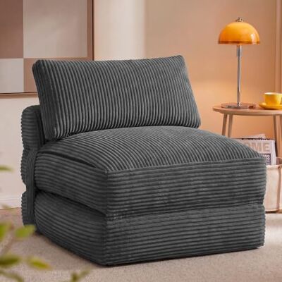 VASAGLE Schlafsessel aus Cord und Schaumstoff, Faltbares Sofabett mit Kissen, 89 x 89 x 78 cm / 89 x 195 x 43 cm, Bleigrau, für Gästezimmer, Camila Kollektion LCS211G101 VASAGLE Schlafsessel aus Cord und Schaumstoff, Faltbares Sofabett mit Kissen, 89 x 89 x 78 cm / 89 x 195 x 43 cm, Bleigrau, für Gästezimmer, Camila Kollektion LCS211G101