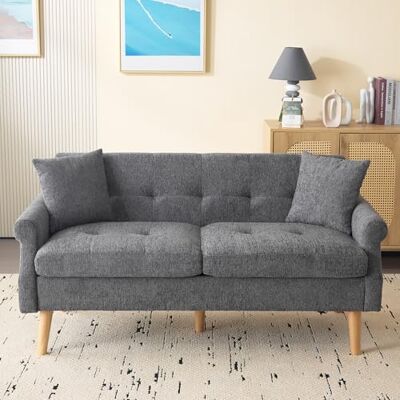 Merax 2 Sitzer Sofa Klein Couch, 162 cm Polstersofa aus Chenille-Stoff Modern Mini Sofa mit dicken Kissen, massiven Holzsofalegs, Doppelsofa für Wohnzimmer/Schlafzimmer/Wohnung, Grau Merax 2 Sitzer Sofa Klein Couch, 162 cm Polstersofa aus Chenille-Stoff Modern Mini Sofa mit dicken Kissen, massiven Holzsofalegs, Doppelsofa für Wohnzimmer/Schlafzimmer/Wohnung, Grau