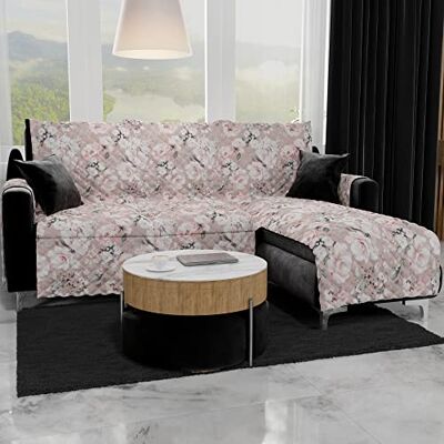 PETTI Artigiani Italiani Ecksofa, Sofabezug mit Halbinsel, 2-Sitzer-Sofabezug mit Insel rechts, Sofabezug mit Chaise Longue, Puderblüten, 100% Made in Italy PETTI Artigiani Italiani Ecksofa, Sofabezug mit Halbinsel, 2-Sitzer-Sofabezug mit Insel rechts, Sofabezug mit Chaise Longue, Puderblüten, 100% Made in Italy