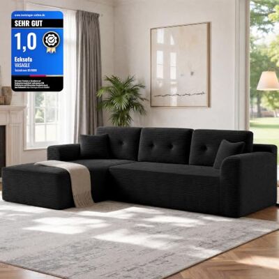 VASAGLE Ecksofa, modulares Sofa 244 cm breit, vakuumverpackt, Schlafsofa, Keine Montage erforderlich, mit großer Chaiselongue Links, für Wohnzimmer, Gästezimmer, Tintenschwarz LCS183B101 VASAGLE Ecksofa, modulares Sofa 244 cm breit, vakuumverpackt, Schlafsofa, Keine Montage erforderlich, mit großer Chaiselongue Links, für Wohnzimmer, Gästezimmer, Tintenschwarz LCS183B101