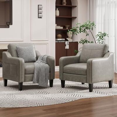 MALOL Sessel Wohnzimmer 2er Set, Ohrensessel Wohnzimmer, Polstersessel Fernsehsessel mit Armlehnen Einzelsofa, Fernsehsessel Relaxsessel,Lesesessel für Wohnzimmer Büro Schlafzimmer, Grau MALOL Sessel Wohnzimmer 2er Set, Ohrensessel Wohnzimmer, Polstersessel Fernsehsessel mit Armlehnen Einzelsofa, Fernsehsessel Relaxsessel,Lesesessel für Wohnzimmer Büro Schlafzimmer, Grau