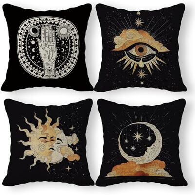 SiuSue Tarot-Leinen-Überwurf-Kissenbezüge, Tarot-Dekor-Kissenbezug, Tarot-Hexen-Raumdekoration, Kissenbezug für Sofa, Couch, Bett, Studentenwohnheim, 45,7 x 45,7 cm, 4 Stück SiuSue Tarot-Leinen-Überwurf-Kissenbezüge, Tarot-Dekor-Kissenbezug, Tarot-Hexen-Raumdekoration, Kissenbezug für Sofa, Couch, Bett, Studentenwohnheim, 45,7 x 45,7 cm, 4 Stück