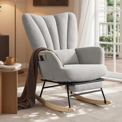 SONGMICS Schaukelstuhl, Relaxsessel, ausziehbare Fußstütze, Schaukelsessel, abnehmbares Kissen, Seitentaschen, Holzbeine, Fleece, für Schlafzimmer, Wohnzimmer, Taubengrau LYY018G101 SONGMICS Schaukelstuhl, Relaxsessel, ausziehbare Fußstütze, Schaukelsessel, abnehmbares Kissen, Seitentaschen, Holzbeine, Fleece, für Schlafzimmer, Wohnzimmer, Taubengrau LYY018G101