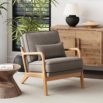 COLAMY Sessel Wohnzimmer Mid-Century Modern, Loungesessel mit Lendenkissen, Massivholzrahmen & weichem Polster, bequemer Lesesessel für Wohnzimmer und Schlafzimmer, grau COLAMY Sessel Wohnzimmer Mid-Century Modern, Loungesessel mit Lendenkissen, Massivholzrahmen & weichem Polster, bequemer Lesesessel für Wohnzimmer und Schlafzimmer, grau