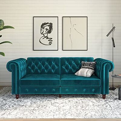 DHP Furniture Felix Chesterfield Schlafsofa, Blaugrün, Samtbezug, 3-Sitzer DHP Furniture Felix Chesterfield Schlafsofa, Blaugrün, Samtbezug, 3-Sitzer