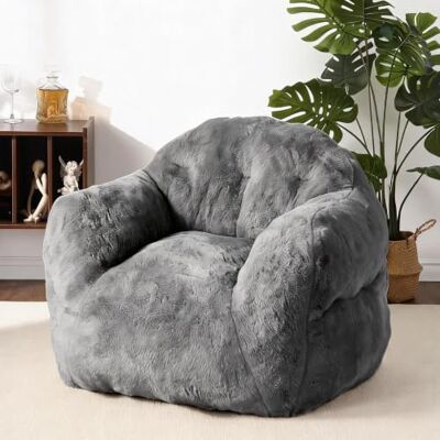 GarveeMore Riesiger Bohnensack-Sessel Für Erwachsene Mit Armlehnen, Weichem Kunst-Kaninchenfell, Hochdichter Schaumstoff – Für Wohnzimmer, Schlafzimmer & WG GarveeMore Riesiger Bohnensack-Sessel Für Erwachsene Mit Armlehnen, Weichem Kunst-Kaninchenfell, Hochdichter Schaumstoff – Für Wohnzimmer, Schlafzimmer & WG