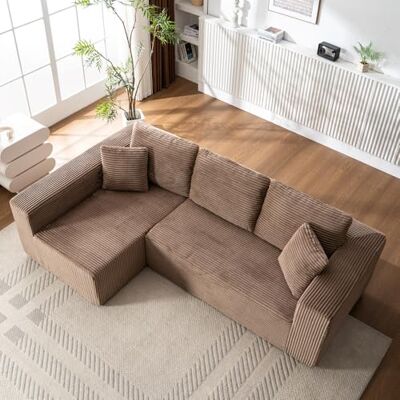 I0I&I0I Modulares L Wolkensofa Mit Breiten Armlehnen Modernes Liegesofa Ohne Montage Weicher Stoff Komfortables Wohnzimmer Sofa Für Entspannung Und (Brown + Corduroy + Foam + 3 Seat) I0I&I0I Modulares L Wolkensofa Mit Breiten Armlehnen Modernes Liegesofa Ohne Montage Weicher Stoff Komfortables Wohnzimmer Sofa Für Entspannung Und (Brown + Corduroy + Foam + 3 Seat)