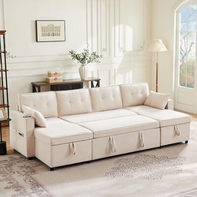 Merax Sofa Ecksofa mit Schlaffunktion, Schlafsofa mit Bettkasten und extra großem Stauraum, U-Form Couch für Wohnzimmer/Schlafzimmer, Big Sofa, Beige Merax Sofa Ecksofa mit Schlaffunktion, Schlafsofa mit Bettkasten und extra großem Stauraum, U-Form Couch für Wohnzimmer/Schlafzimmer, Big Sofa, Beige