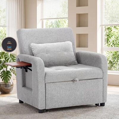 COLAMY Verwandelbarer Schlafsessel – Stoff-Futon-Sofa-Bett, Einzel-Schlafsofa, kleines Couchbett mit USB-Anschluss, klappbarem Tisch, Kissen und Verstellbarer Rückenlehne für Wohnheim, Dunkelgrau COLAMY Verwandelbarer Schlafsessel – Stoff-Futon-Sofa-Bett, Einzel-Schlafsofa, kleines Couchbett mit USB-Anschluss, klappbarem Tisch, Kissen und Verstellbarer Rückenlehne für Wohnheim, Dunkelgrau