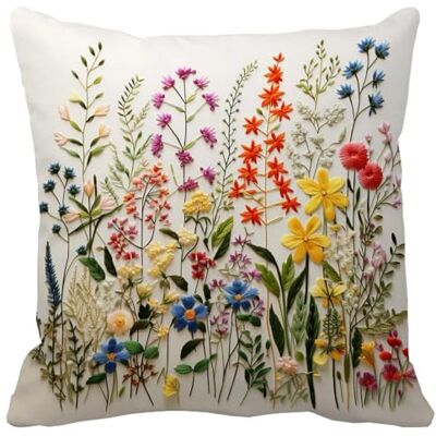 Leaveland Kissenbezug mit Wildblumen-Stickerei, 45,7 x 45,7 cm, Boho-Bestickt, Blumenmuster, dekorativ, weich, für Frühling, Sommer, Herbst, Weihnachten, Heimdekoration, Geschenk, Sofa, luxuriöser Leaveland Kissenbezug mit Wildblumen-Stickerei, 45,7 x 45,7 cm, Boho-Bestickt, Blumenmuster, dekorativ, weich, für Frühling, Sommer, Herbst, Weihnachten, Heimdekoration, Geschenk, Sofa, luxuriöser