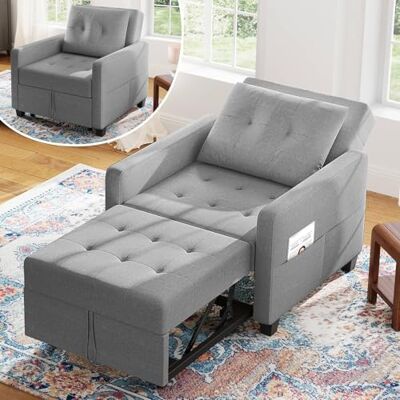 Vesgantti Schlafsessel mit Bettfunktion 3-in-1 Ausziehbares Schlafsofa Umwandelbarer Stuhl Bett Verstellbarer Einzelsessel mit Seitentasche, für kleinen Raum, Hellgrau Vesgantti Schlafsessel mit Bettfunktion 3-in-1 Ausziehbares Schlafsofa Umwandelbarer Stuhl Bett Verstellbarer Einzelsessel mit Seitentasche, für kleinen Raum, Hellgrau