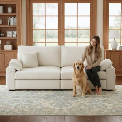 COLAMY 226 cm Loveseat Sofa, Cloud Foam Couch, 3-Sitzer gepolstertes Mid-Century-Modern Loveseat mit USB-C-Anschlüssen, 4 Kissen und Stauraumarmlehne für Wohnzimmer/kleine Räume, Beige COLAMY 226 cm Loveseat Sofa, Cloud Foam Couch, 3-Sitzer gepolstertes Mid-Century-Modern Loveseat mit USB-C-Anschlüssen, 4 Kissen und Stauraumarmlehne für Wohnzimmer/kleine Räume, Beige