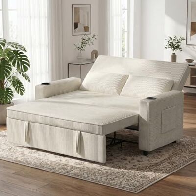 JUMMICO Schlafsofa 2 Sitzer klein Sofa mit Schlaffunktion Schlafcouch Ausziehbar mit Kissen Couch Cord-Bezug mit Getränkehalter Klappsofa Für Wohnzimmer Schlafzimmer,69 x 141 x 88 cm,Beige JUMMICO Schlafsofa 2 Sitzer klein Sofa mit Schlaffunktion Schlafcouch Ausziehbar mit Kissen Couch Cord-Bezug mit Getränkehalter Klappsofa Für Wohnzimmer Schlafzimmer,69 x 141 x 88 cm,Beige