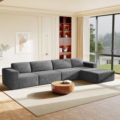 Vesgantti 404cm Groß Modulares L-Ecksofa mit Schlaffunktion, Cord, Grau Vollmodulares 4-Sitzer Sofa, Taschenfederkern & 35D Komfortschaum, extra tiefe Sitzfläche, flexibler Ottoman, fürs Wohnzimmer Vesgantti 404cm Groß Modulares L-Ecksofa mit Schlaffunktion, Cord, Grau Vollmodulares 4-Sitzer Sofa, Taschenfederkern & 35D Komfortschaum, extra tiefe Sitzfläche, flexibler Ottoman, fürs Wohnzimmer