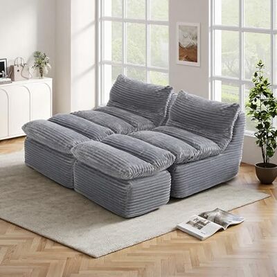 MALOL Schlafsofa 2er Set, Sofas & Couches mit Ottomane, Boneless Couch mit Schlaffunktion, Relaxsessel, Spielsofa, Schlafsofa & Gästebett für kleine Räume, Sessel fürs Schlafzimmer & Wohnzimmer, Grau MALOL Schlafsofa 2er Set, Sofas & Couches mit Ottomane, Boneless Couch mit Schlaffunktion, Relaxsessel, Spielsofa, Schlafsofa & Gästebett für kleine Räume, Sessel fürs Schlafzimmer & Wohnzimmer, Grau