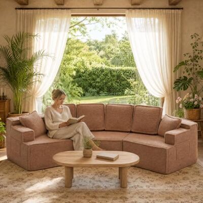 COMHOMA Sofa, modulares Schlafsofa, Polstersofa, 3-Sitzer Sofa, Flexible Sektionscouch,mit Aufbewahrungstasche, Couch mit schlaffunktion, Keine Montage erforderlich, Sherpa-Kunstfell-Bezug, Hellbraun COMHOMA Sofa, modulares Schlafsofa, Polstersofa, 3-Sitzer Sofa, Flexible Sektionscouch,mit Aufbewahrungstasche, Couch mit schlaffunktion, Keine Montage erforderlich, Sherpa-Kunstfell-Bezug, Hellbraun