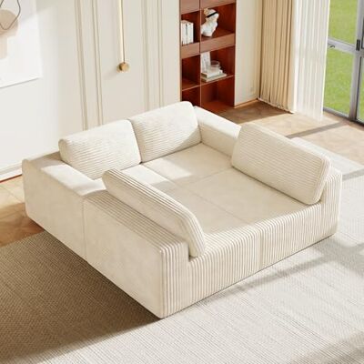 Vesgantti 404cm Groß Modulares Ecksofa mit Schlaffunktion, Cord, Beige Vollmodulares 4-Sitzer Sofa, Taschenfederkern & 35D Komfortschaum, extra tiefe Sitzfläche, flexible Modul-Kombination Vesgantti 404cm Groß Modulares Ecksofa mit Schlaffunktion, Cord, Beige Vollmodulares 4-Sitzer Sofa, Taschenfederkern & 35D Komfortschaum, extra tiefe Sitzfläche, flexible Modul-Kombination