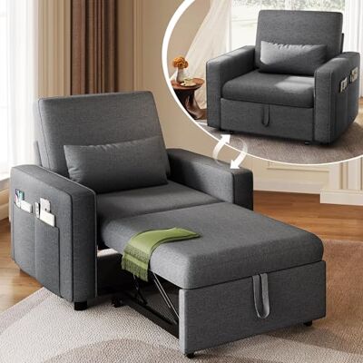 YITAHOME Schlafsessel mit Bettfunktion 192×88, 3-in-1 Ausziehbares Schlafsofa, Verstellbares Einzelsessel mit Kissen und Seitentasche, Sofa mit Schlaffunktion für Wohnzimmer Wohnung, Hellgrau YITAHOME Schlafsessel mit Bettfunktion 192×88, 3-in-1 Ausziehbares Schlafsofa, Verstellbares Einzelsessel mit Kissen und Seitentasche, Sofa mit Schlaffunktion für Wohnzimmer Wohnung, Hellgrau