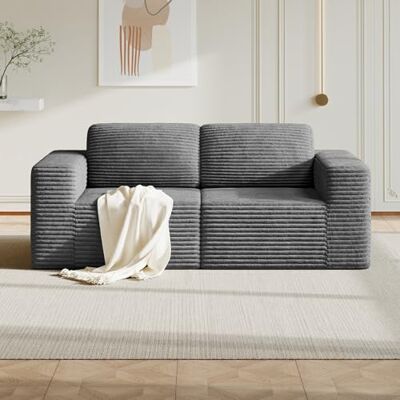Vesgantti 202 cm Modulares Sofa 2-Sitzer, Cord Loveseat mit Federkern, Extra Tiefe Sitzfläche, Boneless Couch für Wohnzimmer, Kein Aufbau erforderlich, Rutschfester Boden, Grau Vesgantti 202 cm Modulares Sofa 2-Sitzer, Cord Loveseat mit Federkern, Extra Tiefe Sitzfläche, Boneless Couch für Wohnzimmer, Kein Aufbau erforderlich, Rutschfester Boden, Grau