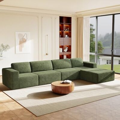 Vesgantti 404cm Groß Modulares L-Ecksofa mit Schlaffunktion, Cord, Grün Vollmodulares 4-Sitzer Sofa, Taschenfederkern & 35D Komfortschaum, extra tiefe Sitzfläche, flexibler Ottoman, fürs Wohnzimmer Vesgantti 404cm Groß Modulares L-Ecksofa mit Schlaffunktion, Cord, Grün Vollmodulares 4-Sitzer Sofa, Taschenfederkern & 35D Komfortschaum, extra tiefe Sitzfläche, flexibler Ottoman, fürs Wohnzimmer