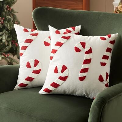 Sonive 2 Stück Weihnachten Kissenbezüge 45x45cm(18x18 in), Große Bonbonkrücke Dekokissen Weiche Kissenhülle für Sofa Deko Weihnachten Feiertag Dekoration Sonive 2 Stück Weihnachten Kissenbezüge 45x45cm(18x18 in), Große Bonbonkrücke Dekokissen Weiche Kissenhülle für Sofa Deko Weihnachten Feiertag Dekoration