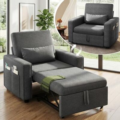 YITAHOME Schlafsessel mit Bettfunktion 192×88 cm, 3-in-1 Ausziehbares Schlafsofa, Verstellbares Einzelsessel mit Kissen und Seitentasche, Sofa mit Schlaffunktion für Wohnzimmer Wohnung, Hellgrau YITAHOME Schlafsessel mit Bettfunktion 192×88 cm, 3-in-1 Ausziehbares Schlafsofa, Verstellbares Einzelsessel mit Kissen und Seitentasche, Sofa mit Schlaffunktion für Wohnzimmer Wohnung, Hellgrau