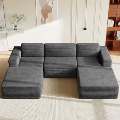 Vesgantti 303 cm Groß Modulares U-förmiges Ecksofa mit Schlaffunktion, 3‑Sitzer Cordsofa mit Federkern, Extra Tiefe Sitzfläche, Boneless Schlafcouch, Für Wohnzimmer, Ohne Montage, Grau Vesgantti 303 cm Groß Modulares U-förmiges Ecksofa mit Schlaffunktion, 3‑Sitzer Cordsofa mit Federkern, Extra Tiefe Sitzfläche, Boneless Schlafcouch, Für Wohnzimmer, Ohne Montage, Grau