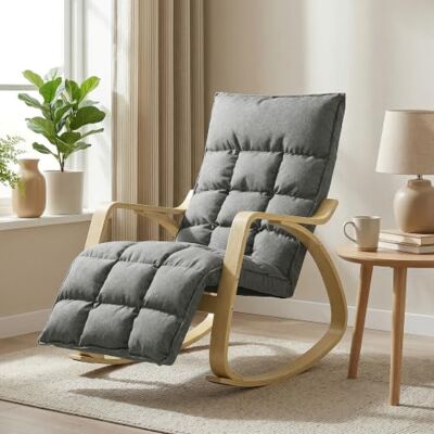 HOMCOM Schaukelstuhl Schaukelsessel mit Hoher Rückenlehne Grau 5-Fach Verstellbare Fußstütze, Sessel Relaxsessel mit Leinenoptik, für Wohnzimmer, Schlafzimmer HOMCOM Schaukelstuhl Schaukelsessel mit Hoher Rückenlehne Grau 5-Fach Verstellbare Fußstütze, Sessel Relaxsessel mit Leinenoptik, für Wohnzimmer, Schlafzimmer