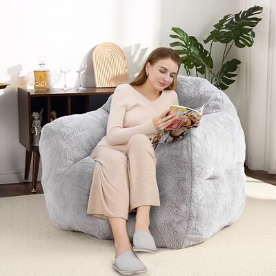 IDEALHOUSE Riesiger Bohnensack-Sessel, Kunst-Kaninchenfell, Hochdichtem Schaumstoff Armlehnen,Ideal für Wohnzimmer, Schlafzimmer und WG; besonders weich und formstabil IDEALHOUSE Riesiger Bohnensack-Sessel, Kunst-Kaninchenfell, Hochdichtem Schaumstoff Armlehnen,Ideal für Wohnzimmer, Schlafzimmer und WG; besonders weich und formstabil