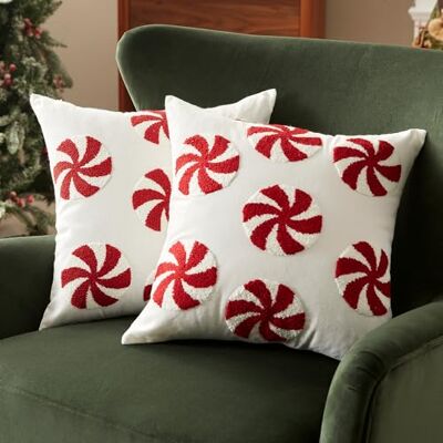 Sonive 2 Stück Weihnachten Kissenbezüge 45x45cm(18x18 in), Pfefferminz Dekokissen Weiche Kissenhülle für Sofa Deko Weihnachten Feiertag Dekoration Sonive 2 Stück Weihnachten Kissenbezüge 45x45cm(18x18 in), Pfefferminz Dekokissen Weiche Kissenhülle für Sofa Deko Weihnachten Feiertag Dekoration