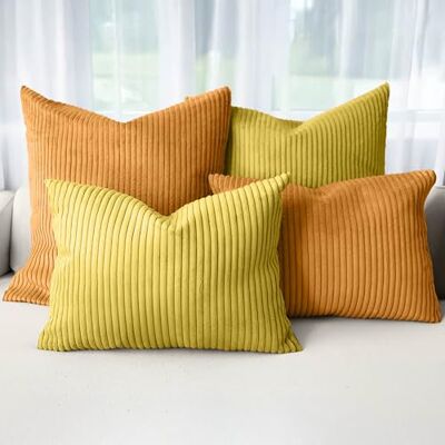 Amilian Dekokissen 4er Set mit Füllung – Sofakissen Set 2x 50x50 cm & 2x 35x45 cm – Weiche Zierkissen, Couchkissen für Sofa Senfglanz/Sonnentraum Amilian Dekokissen 4er Set mit Füllung – Sofakissen Set 2x 50x50 cm & 2x 35x45 cm – Weiche Zierkissen, Couchkissen für Sofa Senfglanz/Sonnentraum
